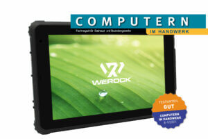 Rocktab S110 Rugged Tablet mit Computern im Handwerk Testplakette mit Ergebnis GUT