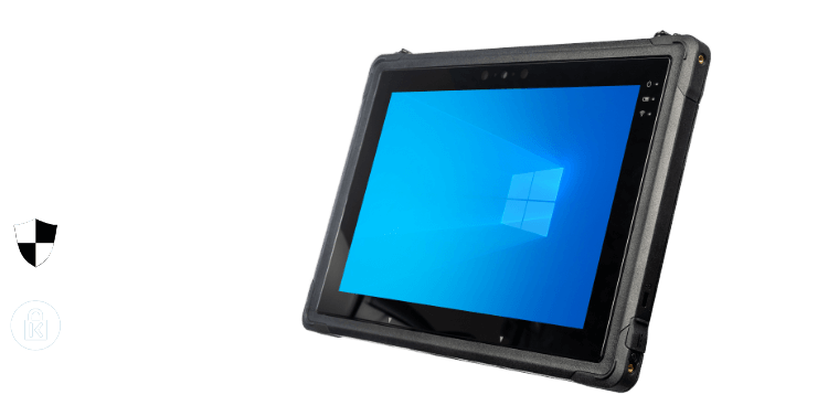 Rocktab U210 Rugged Tablet from front with a Kensington Lock Logo and Shield symbol