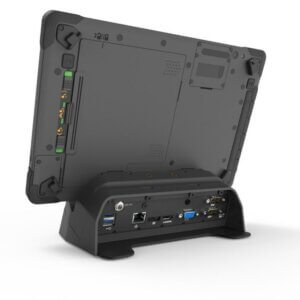 Rocktab U210 Rugged Tablet from back in charging station